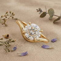 Bague de fiançailles en or 14 carats avec diamant rond de 2 carats, style solitaire, certifiée IGI, pierres latérales pour femmes, bijoux fins
