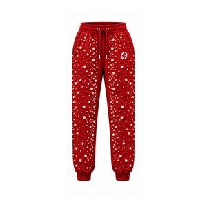 Red Pearl Beaded Jogger Pants Women Fashion Embellished <b>Drawstring</b> Sweatpants Luxury Casual Streetwear Fleece <b>Trousers</b> - Product Image 1