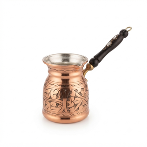 Cafetera turca de cobre de lujo con grabado floral, Cezve, con mango de madera con incrustaciones de nácar, para estufa, Briki griega - Product Image 1