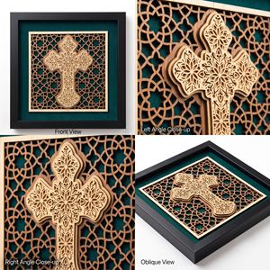 Arte Mural de Madera con Cruz de Mandala, Decoración Cristiana Intrincada con Capas y Marco para el Hogar y la Oficina - Product Image 3