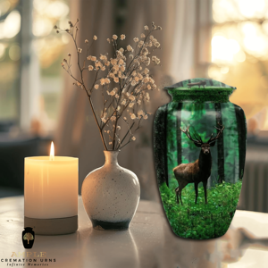 โกศบรรจุอัฐิสำหรับผู้ใหญ่ ดีไซน์ป่ากวาง สไตล์อเมริกัน เป็นมิตรกับสิ่งแวดล้อม ทำจากอะลูมิเนียม สำหรับเก็บเถ้ากระดูก ลายสัตว์ป่า โกศที่ระลึก - Product Image 3