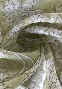 Tissu en coton imprimé à la main – Motif floral Jaal Mughal |   Base vert olive avec motif blanc - Product Image 2