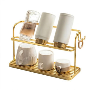Étagère de rangement pour comptoir de cuisine au design attrayant, en or, avec support pour tasses et mugs en métal et plateau d'égouttage amovible - Product Image 6