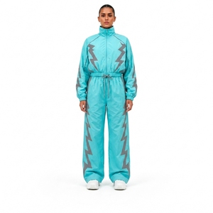 Survêtement unisexe turquoise à motif géométrique, fermeture éclair intégrale, col montant, coupe classique, streetwear, vêtements de sport printemps, 100 % nylon, imprimé par sublimation - Product Image 1