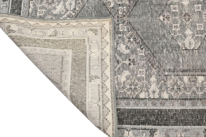 Tapis de zone moderne personnalisé de haute qualité gris ivoire vieilli à triple médaillon, bordure géométrique, écologique, antidérapant, tufté à la main - Product Image 5