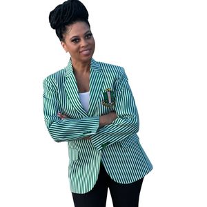Blazer Sororité Vert Rose Noir pour Femme – Veste de Costume Formelle Colorée avec Patch Brodé – Tenue de Bureau Tendance et Professionnelle - Product Image 1