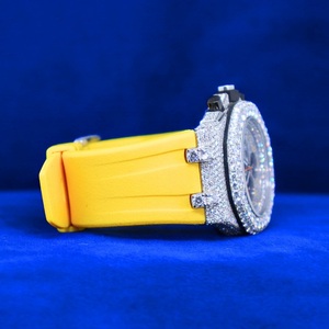 Luxury Men's Stainless Steel <b>Chronograph</b> Watch Round Case Sapphire Crystal Analog Mechanical Yellow Silicone Band - Product Image 3