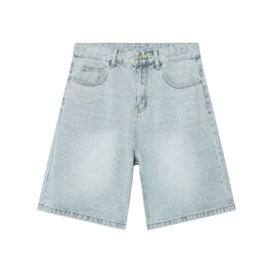 Nouveaux shorts en jean vintage respirants pour hommes, coupe droite, taille mi-haute, tricotés, décontractés et amples pour l'été - Product Image 4