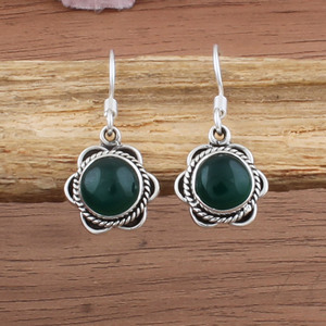 Boucles d'oreilles pendantes en onyx vert naturel de luxe en gros, argent sterling 925, pierre précieuse verte artisanale, fête des femmes, anniversaire - Product Image 1