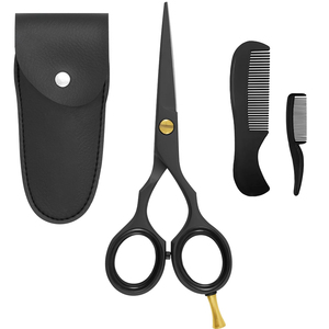 Tijeras para Barba y Bigote de Acero Inoxidable de 5 Pulgadas, Color Negro, con Peines, Cuchillas Afiladas, Reposa Dedos y Tornillo Ajustable para un Recorte Perfecto - Product Image 1
