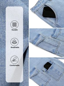 Men's Light Blue Denim Cargo Shorts Mid Waist Button Fly Casual Bermuda Style With Pockets Breathable Cotton Fabric - Product Image 6