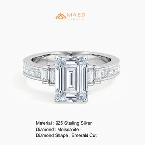 Moissanite <b>Emerald</b> Cut <b>Ring</b> for Women <b>Silver</b> Tone Engagement Wedding Anniversary Party Gift Jewelry Elegant Luxury Daily Wear - Product Image 6