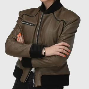 Veste bomber en cuir pour femme de haute qualité, design élégant, logo personnalisé, col montant, respirante, veste d'hiver - Product Image 3
