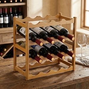 Estante para Vino Decorativo de Madera Natural, Organizador de Botellas de Vino para Ahorrar Espacio en la Despensa y la Encimera - Product Image 1