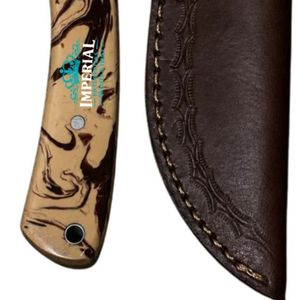 Couteau de chasse à lame fixe avec manche en bois superposé orange et vert, couteau de survie plein pied pour la chasse, le camping et l'aventure en extérieur - Product Image 2