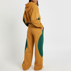 Survêtement d'hiver personnalisé avec logo imprimé, en molleton 100 % coton épais, sweat à capuche zippé et pantalon de jogging ample, couleur vintage brodé de dentelle - Product Image 6