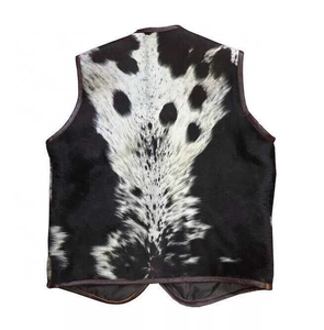 Chaleco de Piel Vacuna con Estampado para Hombre, Talla Grande, Cuello en V, Cierre de Botón, Informal, para Invierno, Corte Regular, con Decoración de Piel - Product Image 6