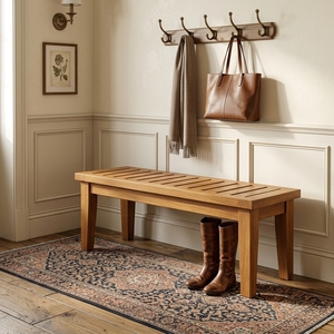 Tabouret de douche moderne en teck, banc de spa étanche pour salle de bain, siège à lattes, repose-pieds d'extérieur pour patio, entièrement assemblé, mobilier en gros - Product Image 2