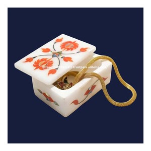 Handmade Customized Marble Jewelry Box Makrana Stone Inlay Design Velvet <b>Ring</b> & <b>Watch</b> Box for Storage & Gift Purpose - Product Image 1
