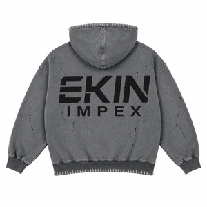 เสื้อฮู้ดซิปผู้ชายสีเทา Ekin Impex ทรงโอเวอร์ไซส์ ผ้าฝ้ายเฟรนช์เทอร์รี่ สวมใส่สบายๆ สำหรับฤดูใบไม้ร่วง - Product Image 4