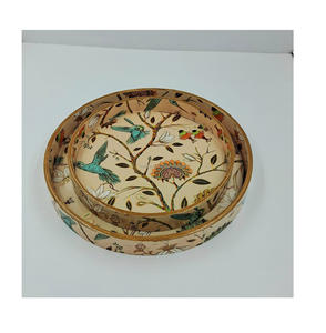 Elegante bandeja de madera con estampado floral personalizado Bandeja de madera minimalista para accesorios elegantes para el hogar - Product Image 1