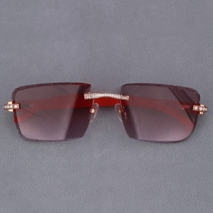 Lunettes de soleil demi-cerclées rectangulaires, verres dégradés, monture rouge, accents en cristal doré, luxueuses, unisexes, protection solaire pour adultes - Product Image 3