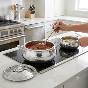 Ensemble de casseroles en acier inoxydable en gros, 4 pièces, casseroles martelées avec couvercles, ustensiles de cuisine traditionnels indiens, restaurant - Product Image 4