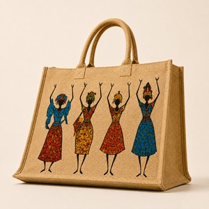 Sac fourre-tout en toile avec fermeture éclair, poignée en corde brodée, doublure en coton réutilisable, motif pied-de-poule, style vintage, sac de transport pour usage quotidien - Product Image 2