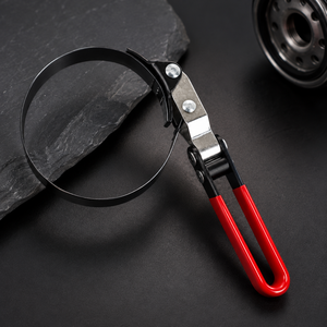 Heavy Duty Oil Filter Strap Wrench Adjustable Band Wrench Automotive Engine Filter Removal <b>Tool</b> with Red Handle for Garage Works - Product Image 1