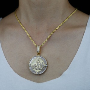 Collar de Moda para Mujer, Chapado en Oro y Plata, con Colgante Redondo de Moissanita y Cadena de Cuerda - Product Image 6