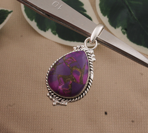 Luxury 925 Sterling Silver Vintage Platinum Plated Natural <b>Purple</b> Copper Turquoise Pendant Square <b>Cushion</b> Cut Statement Gemstone - Product Image 5