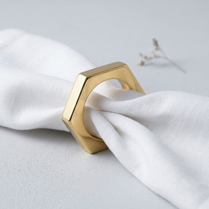 Luxury Gold Hexagon Metal Napkin Rings Wholesale Geometric Hexagonal Napkin Holder Buckles For Wedding Party Hotel <b>Dining</b> <b>Table</b> - Product Image 1