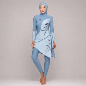 Ensemble Burkini Modeste 4 Pièces Couleur Unie Manches Longues Style Islamique avec Pantalon Maillot de Bain Musulman Burkinis Islamiques - Product Image 4