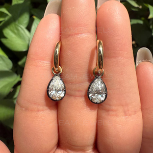 Pear Shape Lab Diamond <b>Drop</b> Earrings, 14K Gold Huggie Hoop Earrings, Bezel Set Teardrop Diamond Earrings, Minimalist Luxury - Product Image 3