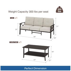 Set di Mobili da Giardino in Metallo per Tutte le Stagioni, 5 Pezzi, con Cuscini Beige Spessi 4 Pollici e Struttura Color Caffè Kaki, Divano Conversazione a 5 Posti - Product Image 6