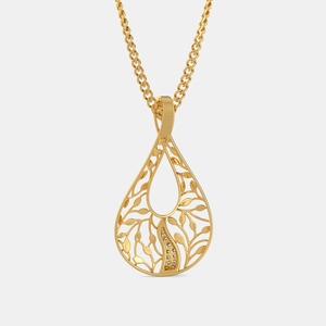 Collar con Colgante de Diamante Cultivado en Laboratorio en Forma de Hoja de Lágrima con Diseño Calado en Oro Amarillo - Product Image 4
