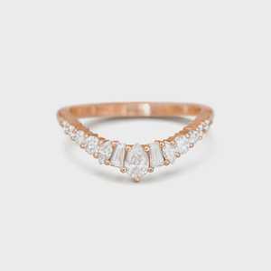 14K 18K Gold Mixed Cut Lab Grown Diamond Contour Wedding Bands Cluster Set Modern Minimalist Enhancer <b>Stacking</b> <b>Rings</b> For Women's - Product Image 5
