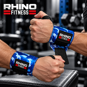 RHINO FITNESS Bandes de maintien pour poignets en coton camouflage bleu, sangles de soutien pour haltérophilie avec fermeture auto-agrippante, attelle de gym pour main gauche - Product Image 5