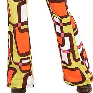 Pantalon évasé pour homme, imprimé géométrique, taille haute, fermeture boutonnée, décontracté, en polyester et coton tissé, style été - Product Image 5