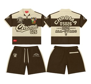 Conjunto de Verano de Algodón Suave con Estampado de Rayas y Tinte Reactivo TAHAD, Logotipo Personalizado Impreso, Corte Holgado, Pantalones Cortos de Verano - Product Image 1