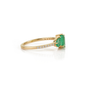 Anillo Apilable de Tres Piedras con Esmeralda y Diamantes, Diseño para Mujer, Tendencia en Ventas, Uso Diario, Oro Amarillo Puro de 14K - Product Image 5
