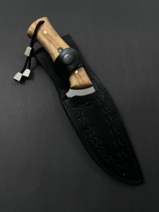 Cuchillo de Camping de Acero Inoxidable con Hoja Fija, Mango de Madera de Olivo y Funda de Cuero, Cuchillo de Caza para Exteriores - Product Image 6