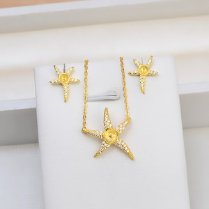 European American Simple Fashionable S925 <b>Silver</b> Sea <b>Star</b> Earrings <b>Necklace</b> Set DIY Accessories with Pearl Hollow - Product Image 1