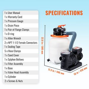 Pompe de filtration à sable 12 pouces 3000 GPH 1/2 HP pour piscines hors sol, ensemble combiné de filtres et pompes de piscine 6 voies de taille personnalisée - Product Image 4