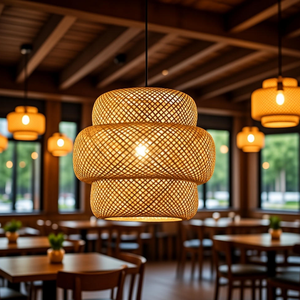 Lampe suspendue en rotin de style ethnique, abat-jour en osier naturel, éclairage en bambou unique fait à la main pour la maison et le jardin - Product Image 1