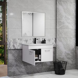 Mobile Bagno Sospeso da 32 Pollici con Lavabo e Specchio, Doppia Anta, Telaio in Alluminio Argento - Serie C-Bathroom - Product Image 3