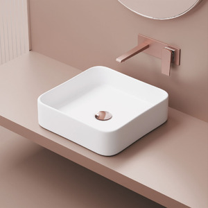 Oceno Square Ceramic Wall Mount Bathroom Sink with 5 Year Warranty Eco-Friendly Minimalist Design Gloss Finish Vanity <b>Top</b> - Product Image 1