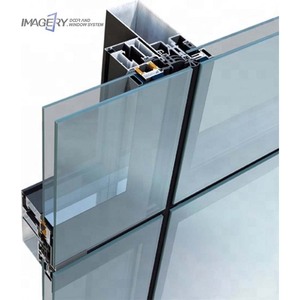 Système de façade unitaire en verre et aluminium, cadre intégré, mur-rideau apparent, capuchon dissimulé, conception de bâtiment, prix - Product Image 1