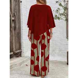 Pantalones Anchos Bohemios Estampados para Mujer, Cintura Alta, Corte Holgado, Cintura Elástica, Pantalones de Gasa con Estampado Floral para Verano - Product Image 2