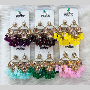 ต่างหูห้อยลูกปัดและหิน Kundan ชุบทองเครื่องประดับแฟชั่น - Product Image 1